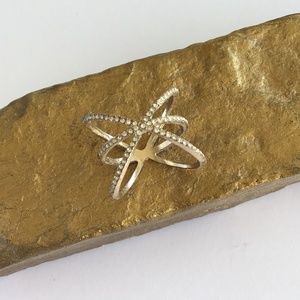 Trinity Cross Gold Ring with Tiny Faux Diamonds